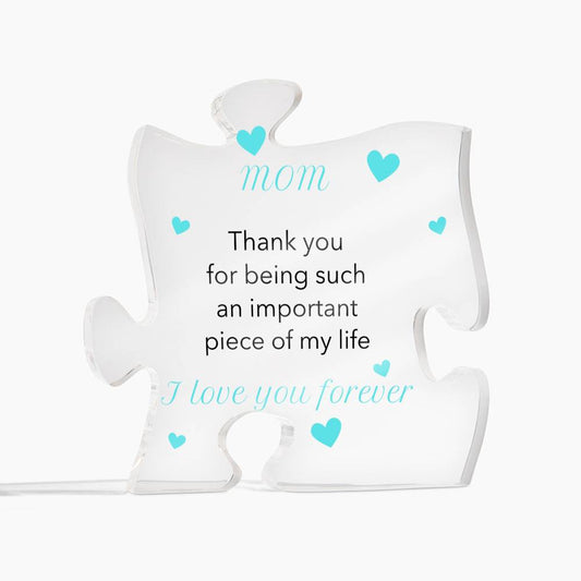 Mom - Printed Acrylic Puzzle Plaque (Blue)