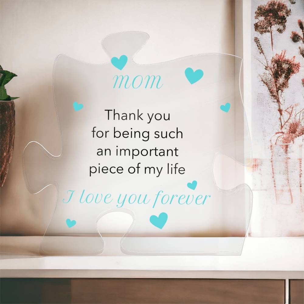 Mom - Printed Acrylic Puzzle Plaque (Blue)