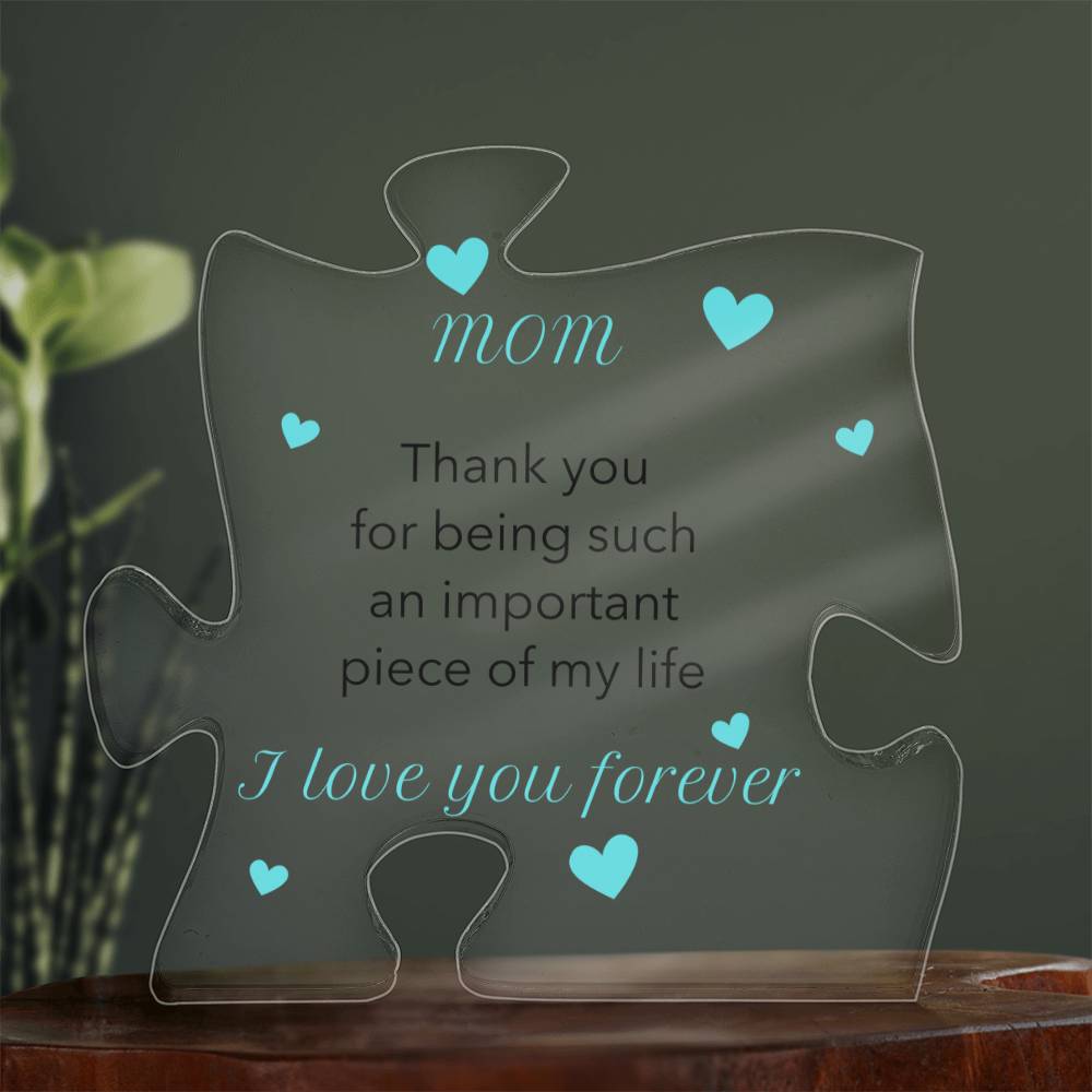 Mom - Printed Acrylic Puzzle Plaque (Blue)