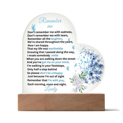 Remember Me | Printed Heart Acrylic Plaque